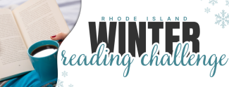 Rhode Island Winter Reading Challenge banner featuring an image of someone reading an open book while holding a cup of coffee
