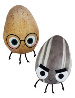 Photo of the Good Egg and Bad Seed stuffed figures.